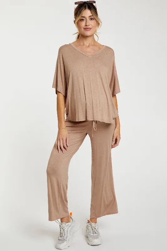 Mocha Cropped Pant Maternity Set