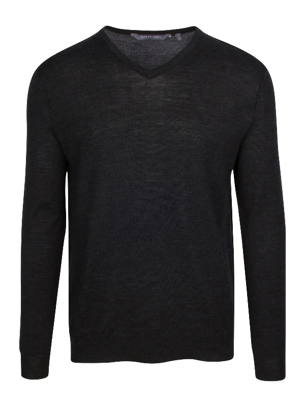 Ridge Long Sleeve V-Neck Sweater - Black Heather