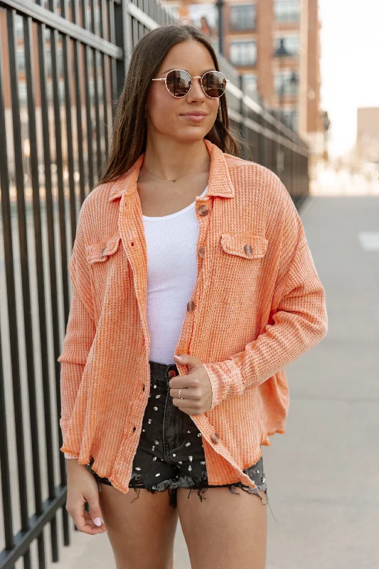 READY FOR SPRING NIGHTS WAFFLE SHACKET IN ORANGE