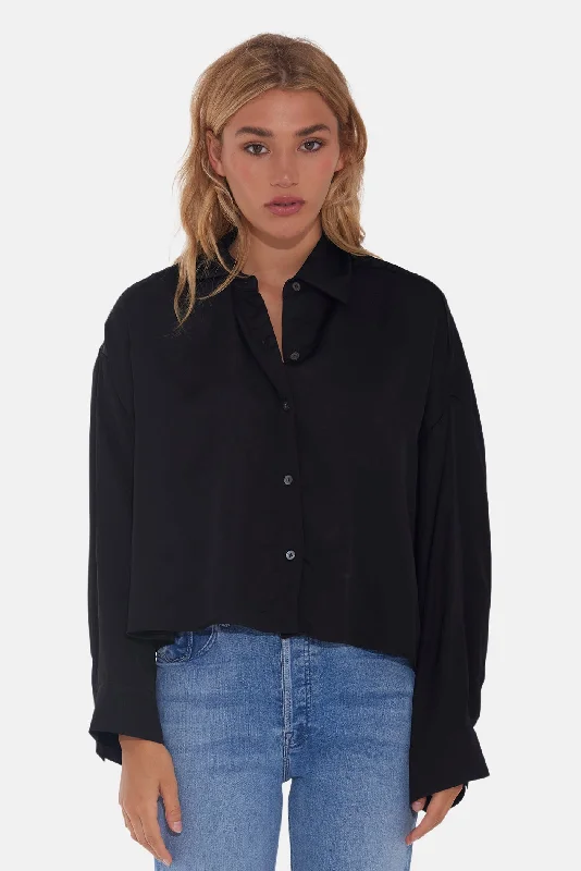 Laura Crop Satin Shirt Black