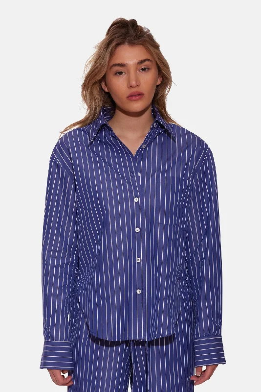 Lily Poplin Boyfriend Shirt Navy/White Stripe