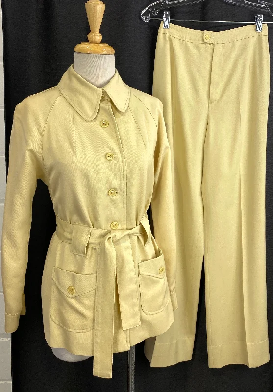 Vintage 1970s Cream 2-Piece Safari Jacket & Pants Set, XS