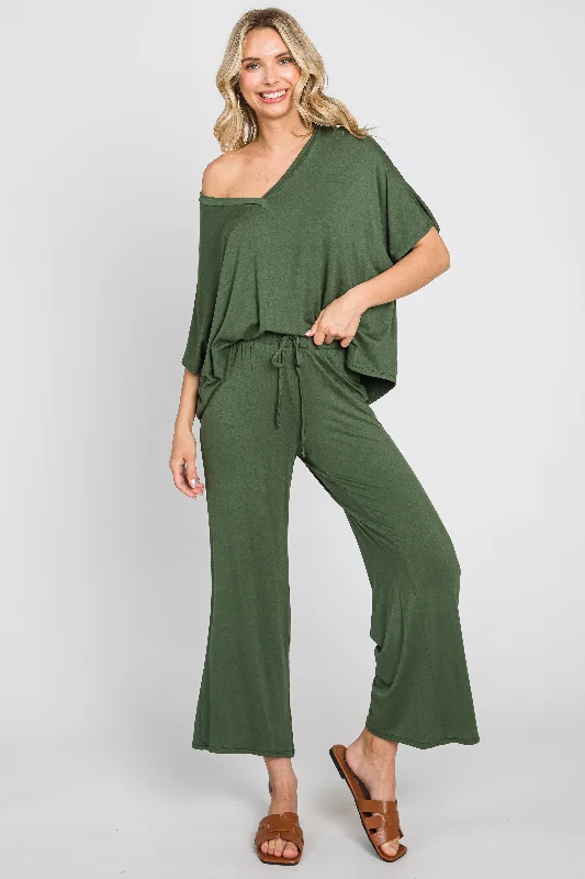 Olive Cropped Pant Set