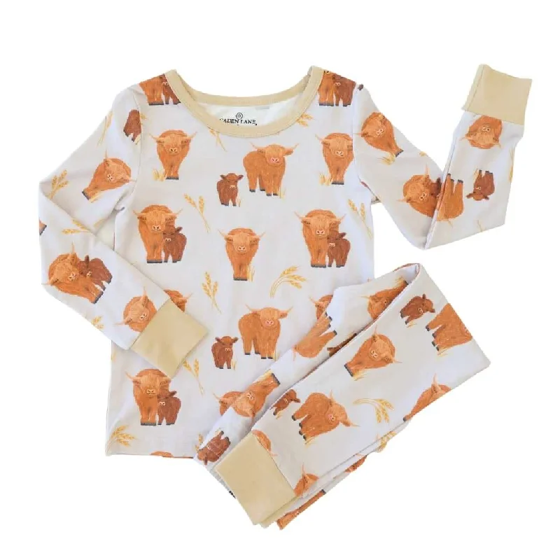 Happy Highland Cows Two Piece Pajama Set