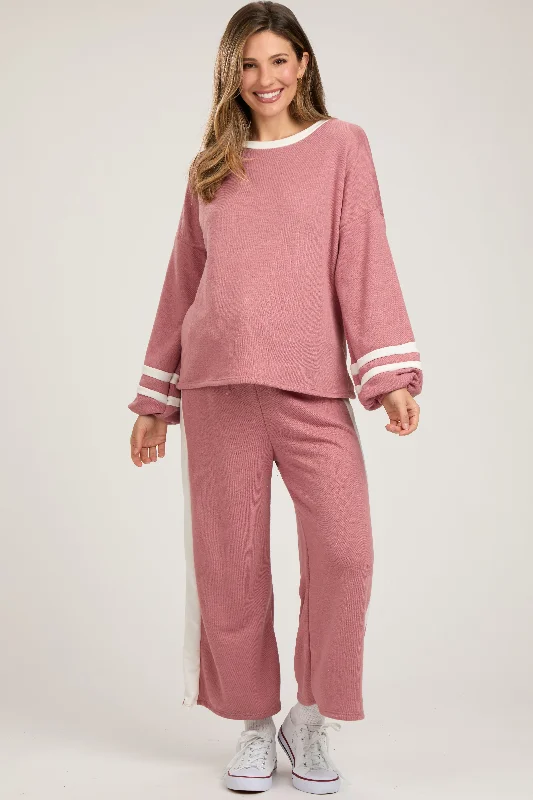 Mauve Striped Long Sleeve Maternity Set