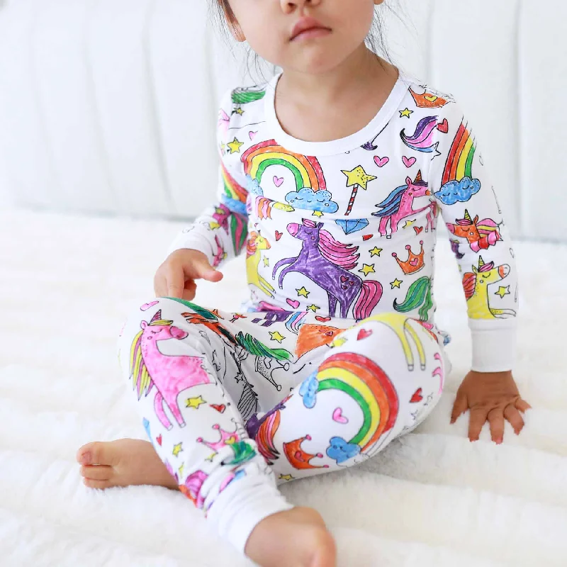 Colorable Two Piece Pajama Set | Enchanted Unicorns