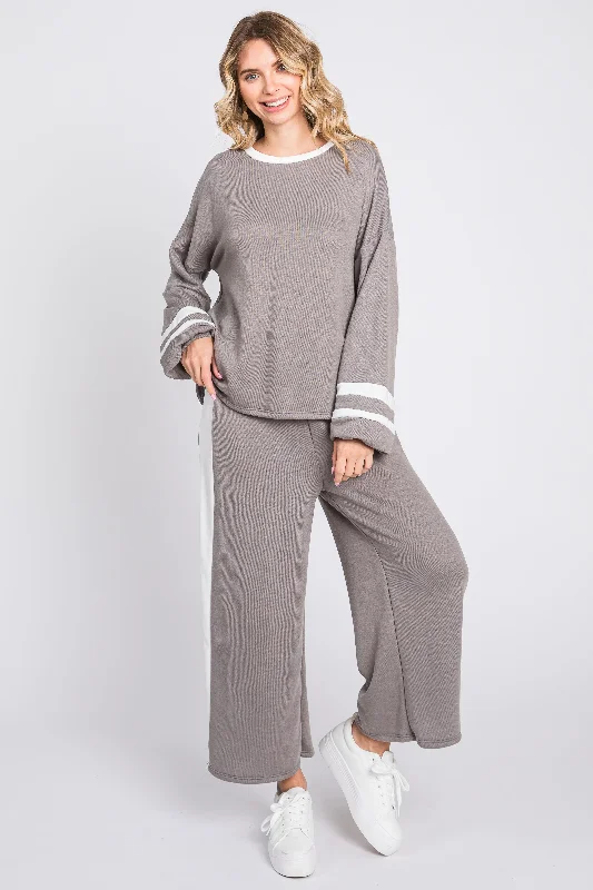 Grey Striped Long Sleeve Set