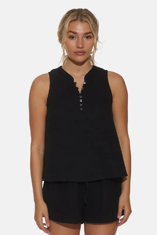 Devon Gauze Sleeveless Top Black