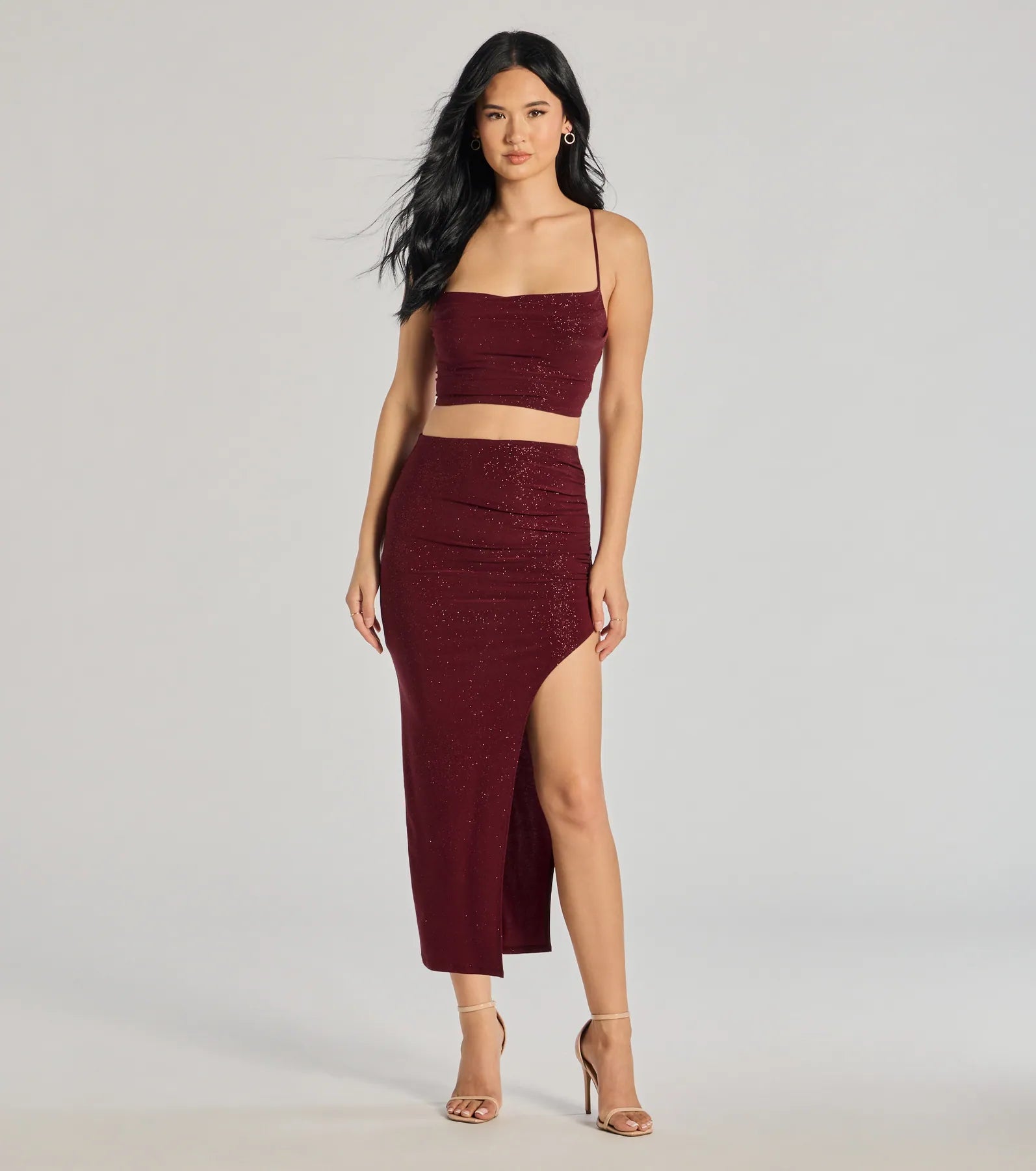 Glitzy Affair High-Slit Glitter Midi Skirt