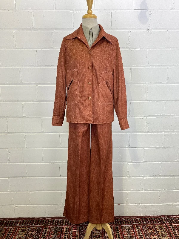 Vintage Deadstock 1970s Women's 2-Piece Rust Pant Suit, Richtone