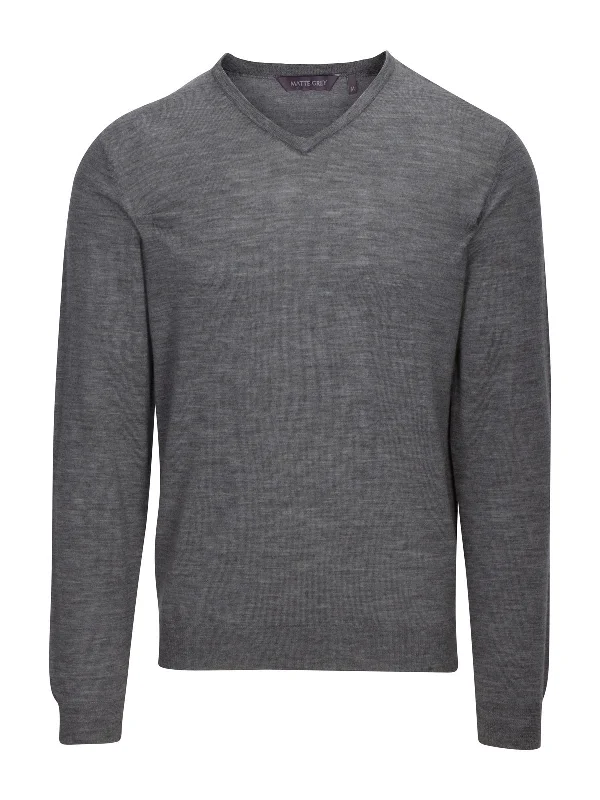 Ridge Long Sleeve V-Neck Sweater - Jet Grey