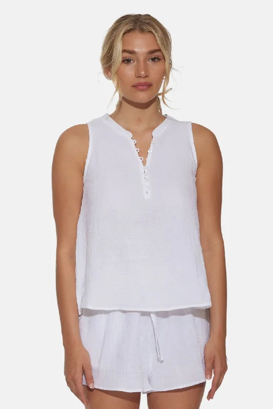 Devon Gauze Sleeveless Top White