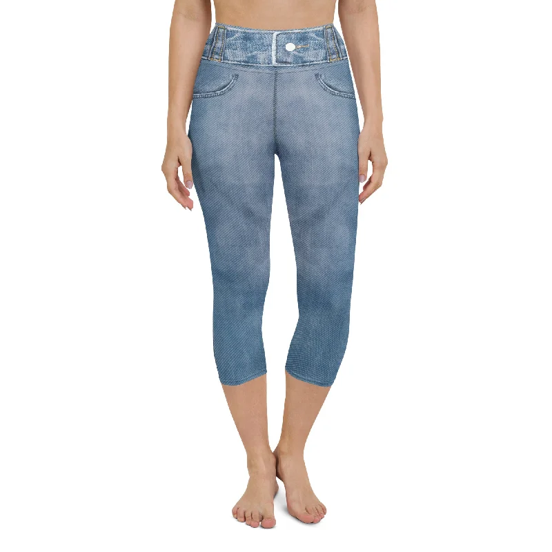 Denim Jeans Print Yoga Capris