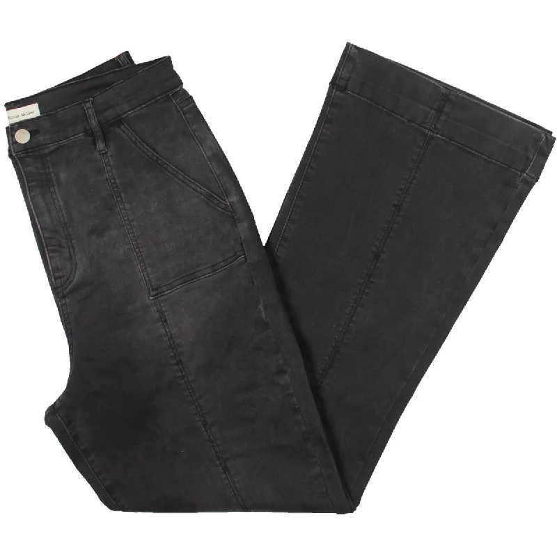 Womens Pockets Flare High-Waisted Pants