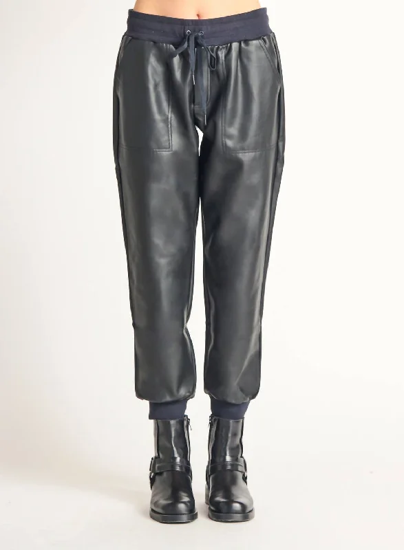 Faux Leather Jogger In Black