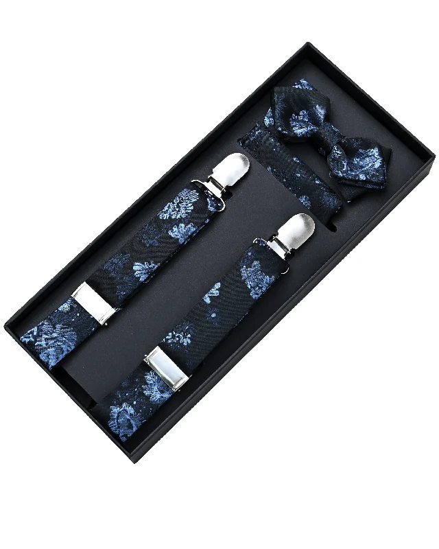 Dark Blue Floral Suspenders Set