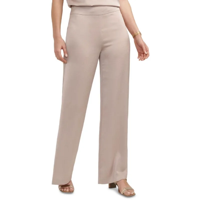 Petites Womens Satin Wide Leg Dress Pants