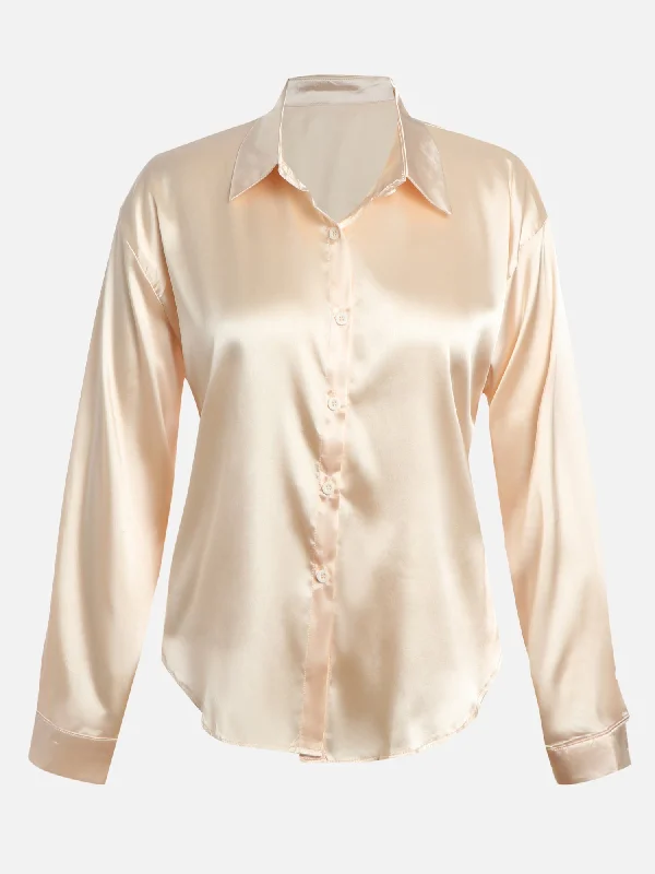 Classic Champagne Long Sleeve Satin Polo