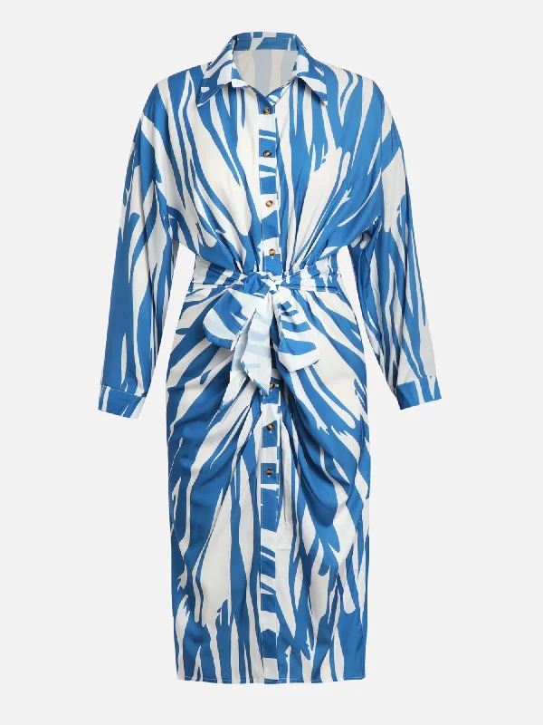 Cal Blue Zebra Printed Midi Dress