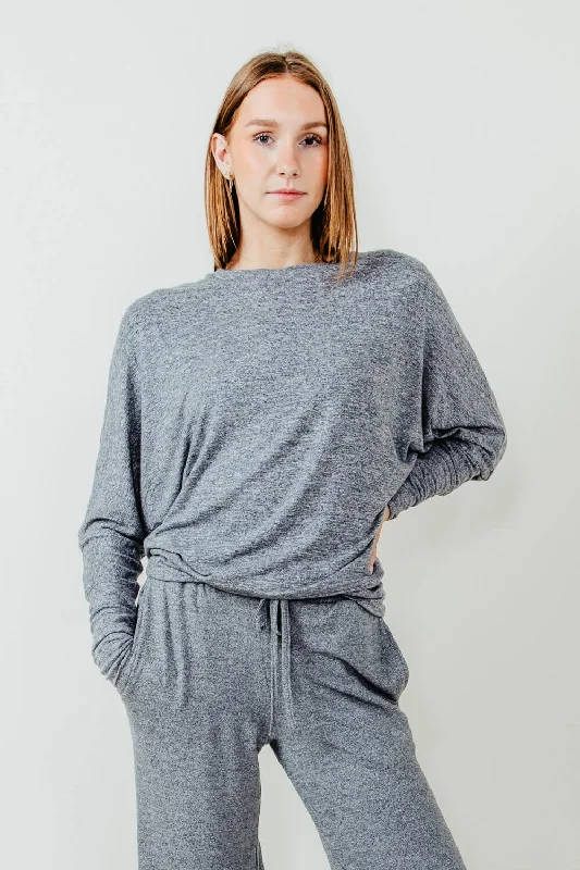 Mono B Hatchi Dolman Sleeve Crewneck Top for Women in Grey | KT11527-GREY