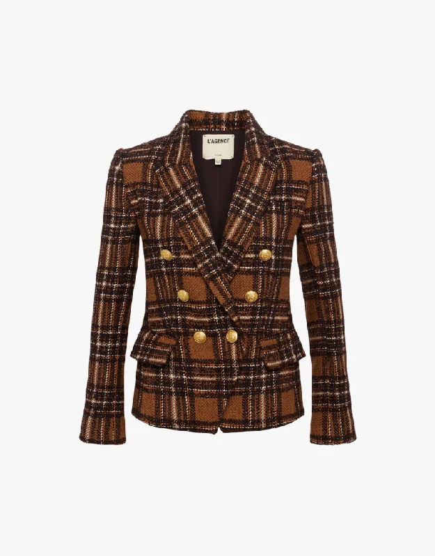 Kenzie Tweed Blazer in Brown & Yellow Plaid