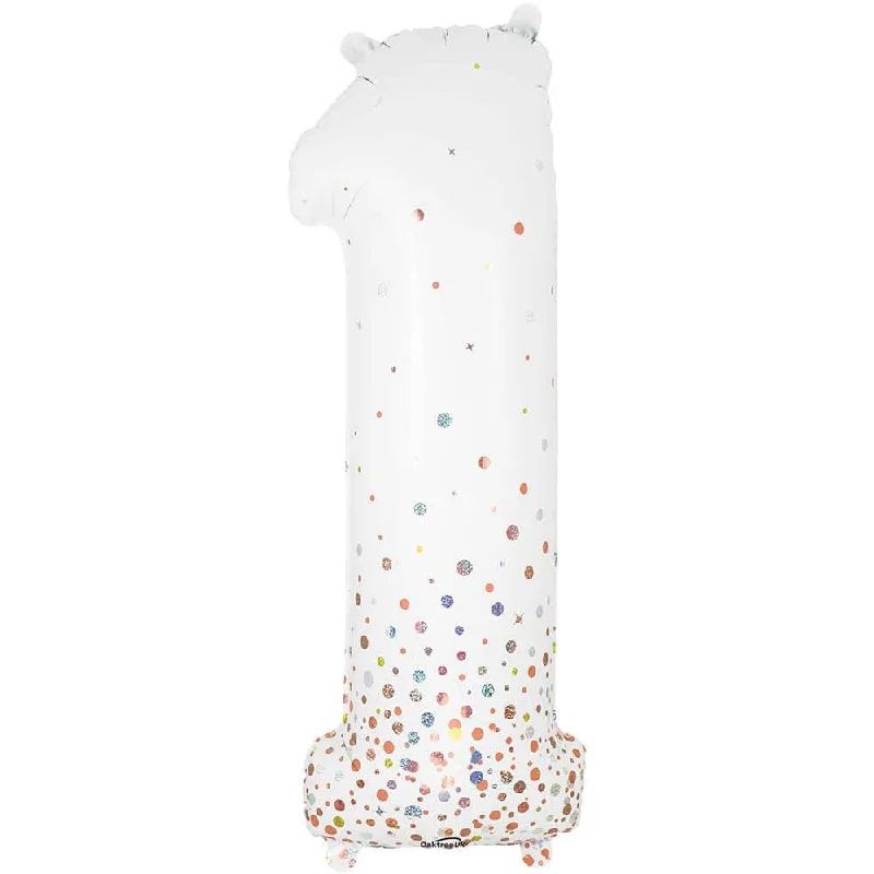 34 inch NUMBER 1 - OAKTREE - SPARKLING FIZZ HOLOGRAPHIC WHITE