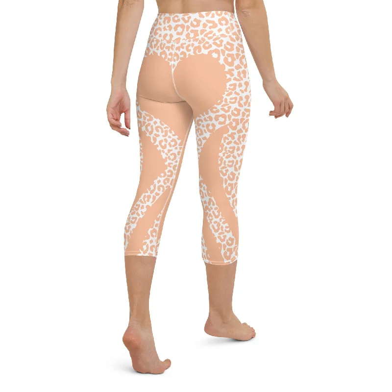 Peach Leopard Heart Shaped Yoga Capris