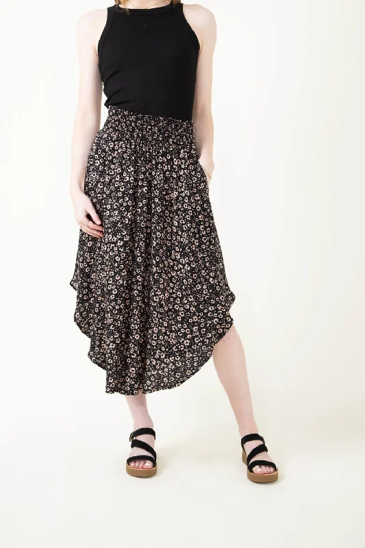 Ditsy Floral Hi-Low Midi Skirt for Women in Black | NS16762J6-BLACK