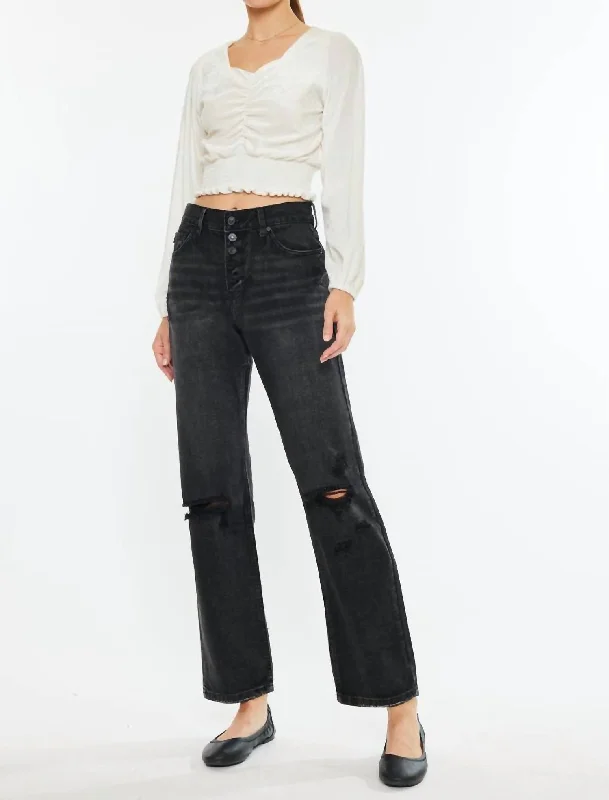 Ultra High Rise Straight Jeans In Dark Grey