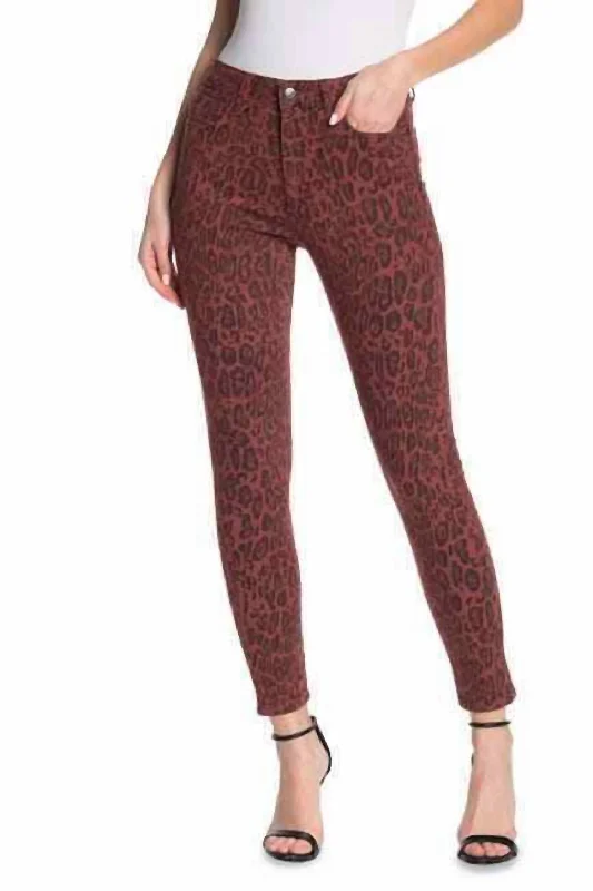 The Charlie Leopard Print High Rise Skinny Jeans In Rust Brown