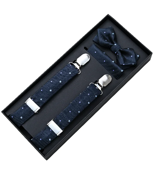 Navy Blue Dotted Suspenders Set