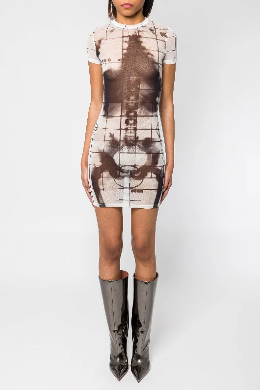 Jean Paul Gaultier Squeletor Printed Mesh Crew Neck Short Dress SS25