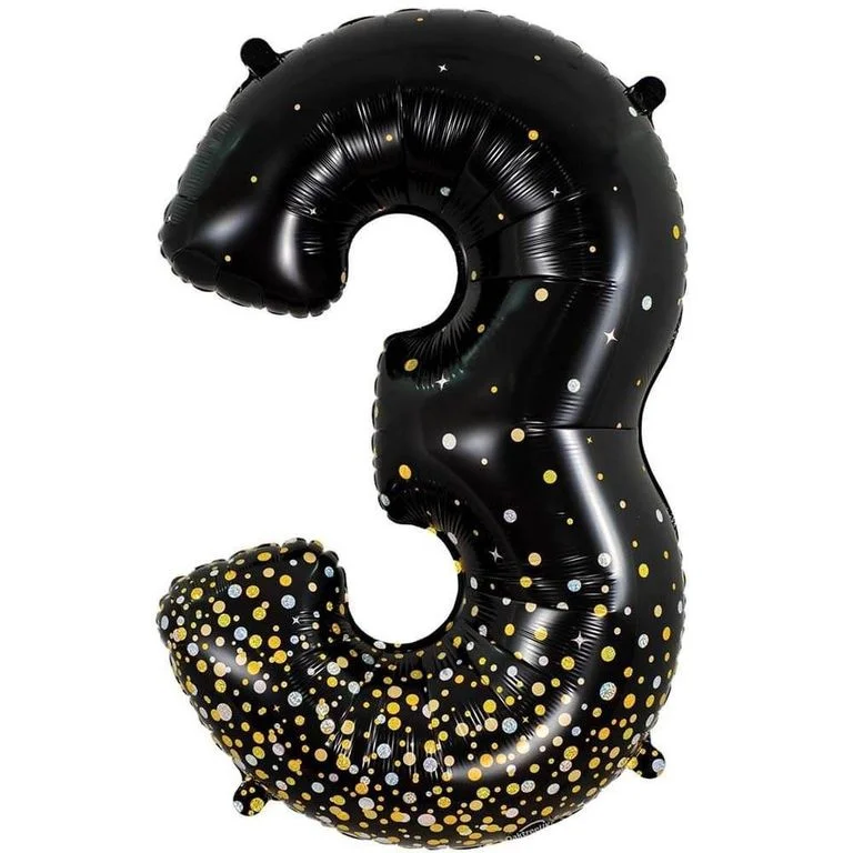 34 inch NUMBER 3 - OAKTREE - SPARKLING FIZZ HOLOGRAPHIC BLACK