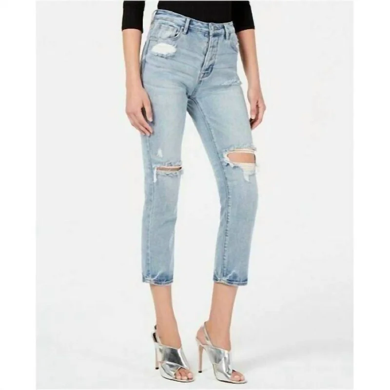 The Icon Distressed Boyfriend Crop Ripped Jeans In Blue