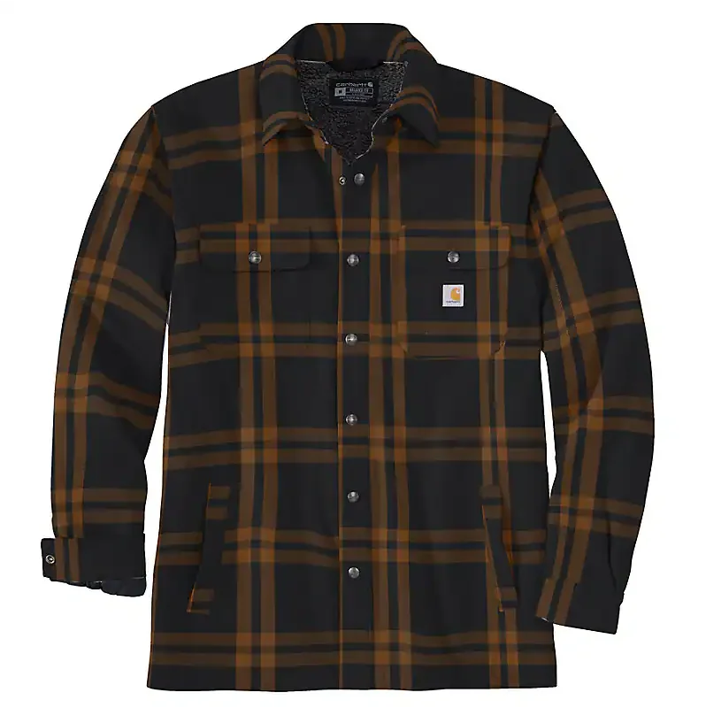 Relaxed Fit Flannel Sherpa-lined Shirt Jac, Black