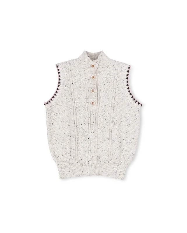 Marled Knit Braid Trimming Vest