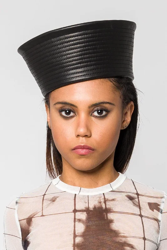 Jean Paul Gaultier Leather Sailor Hat in Black SS25