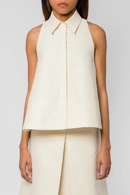 Marni Beige Sleeveless Collared Top