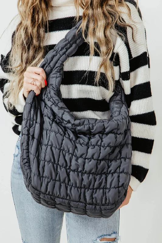 Large Quilted Puffer Carryall Bag for Women in Grey | QBS320125-CHARCOAL