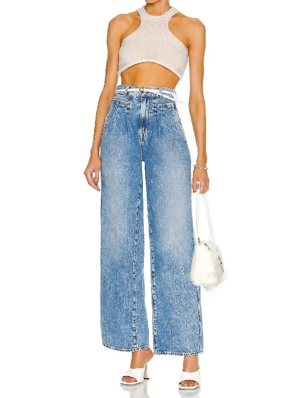 Morgan Pleated High Rise Wide Leg Jeans In Riverside