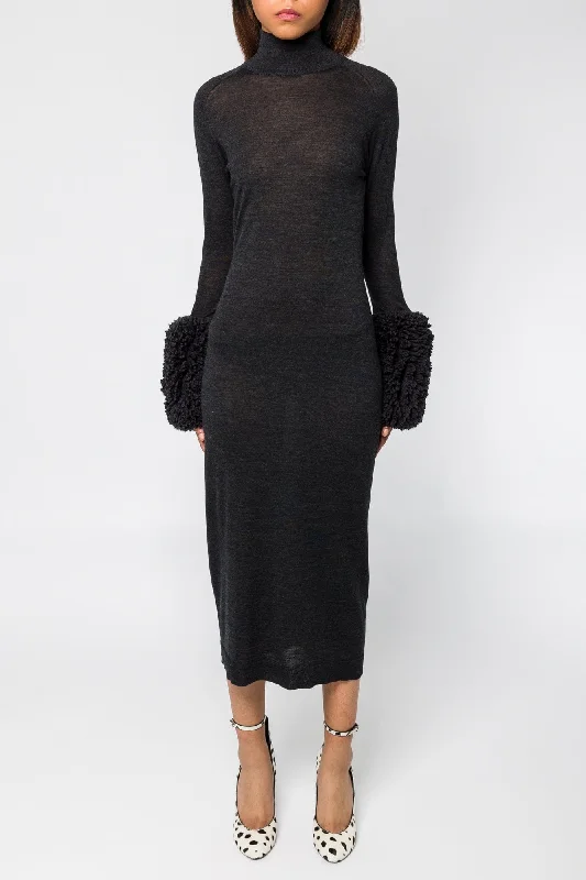 Alaïa Bodycon Knit Dress with Bubble Cuffs