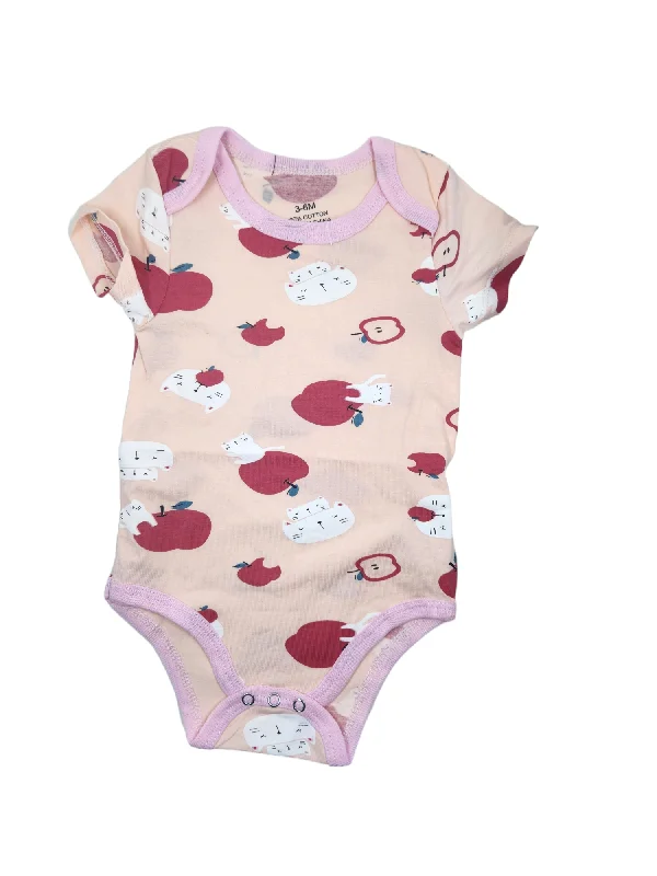 Pink Cat + Apple Short Sleeve Romper