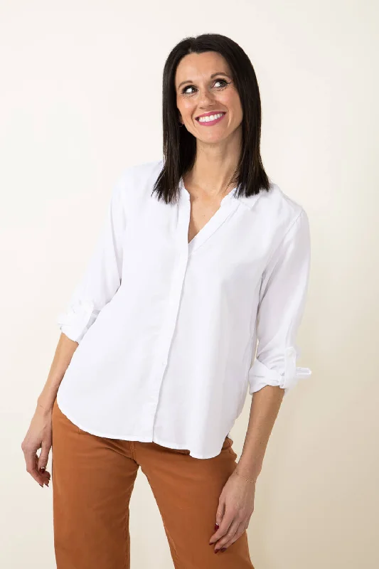 Thread & Supply Presley V-Neck Button Up Shirt for Women in White | T1925LZTTS-WHITE