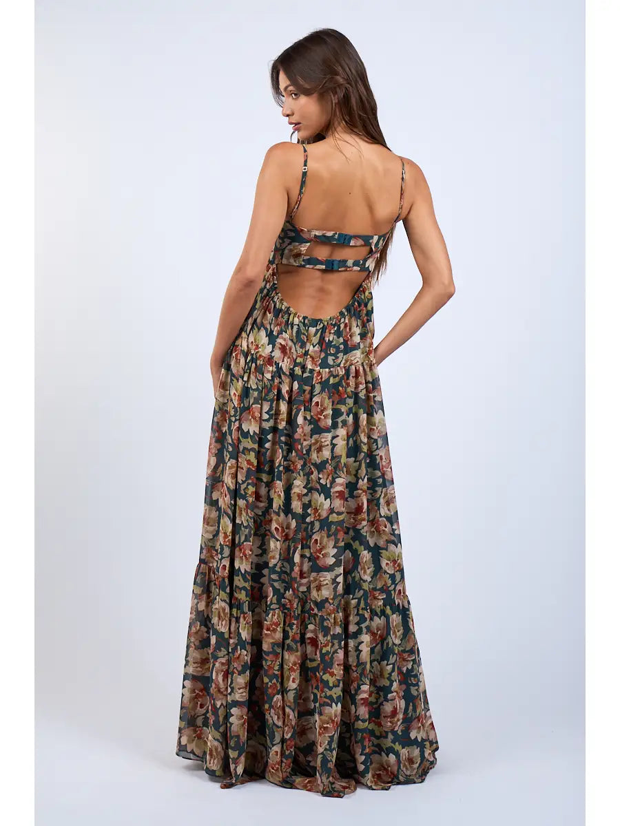 Floral Open Back Maxi Dress