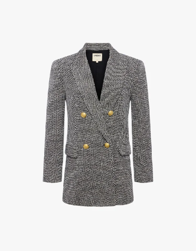 L'agence Riva Oversized Knit Blazer in Black, Ivory & Gold