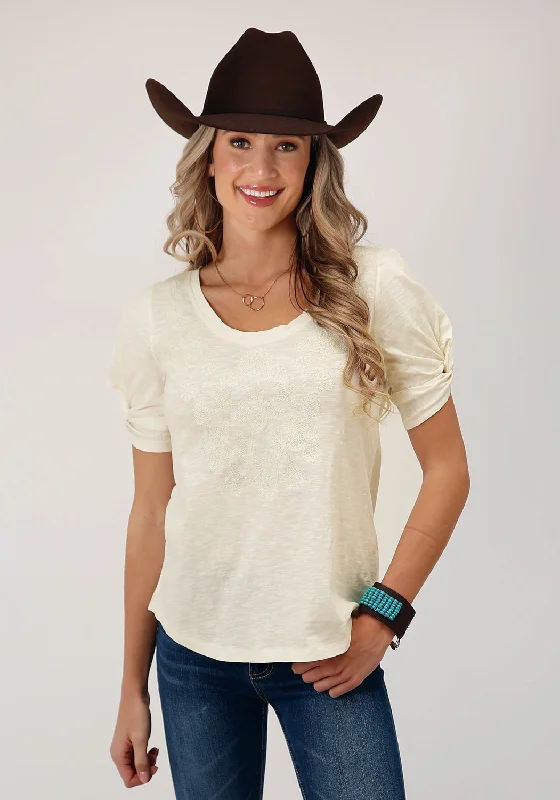 Roper Womens Twisted Cuff White 100% Cotton S/S T-Shirt