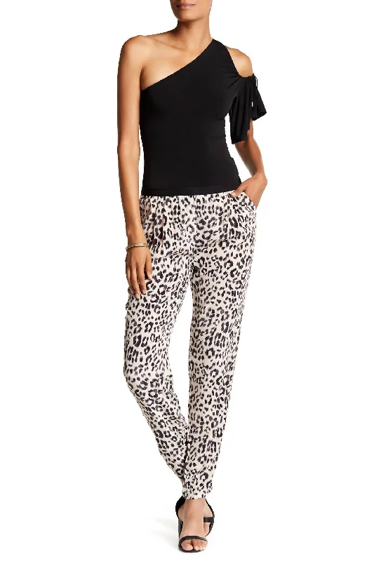 Salma Animal Print Silk Joggers In Cream/black