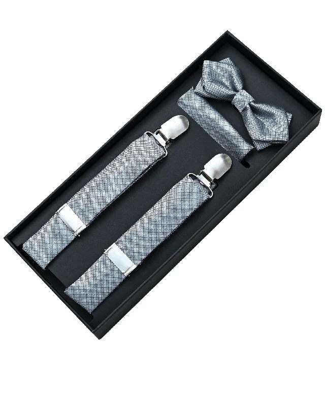 Silver Crosshatched Suspenders Set