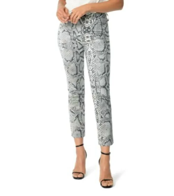 Scaled Python Snake Print High Rise Crop Jeans In Black, White