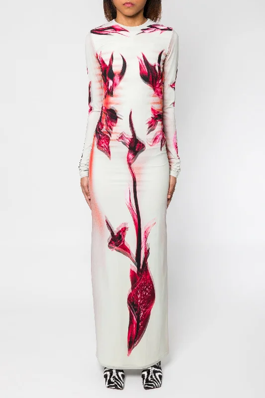 Jean Paul Gaultier Flower Body Morphing Mariniere Mesh Stretch Jersey Double Layered Dress SS25